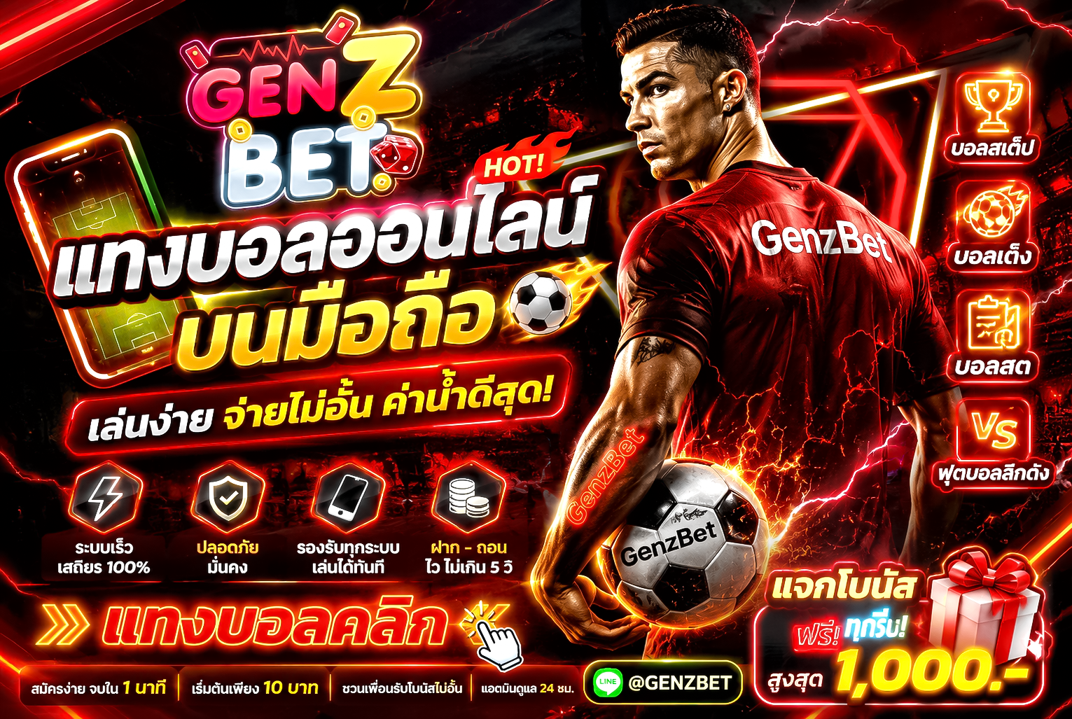 แทงบอลออนไลน์บนมือถือ 2026 อันดับ 1 ค่าน้ำดี ฝากถอน 30 วิ